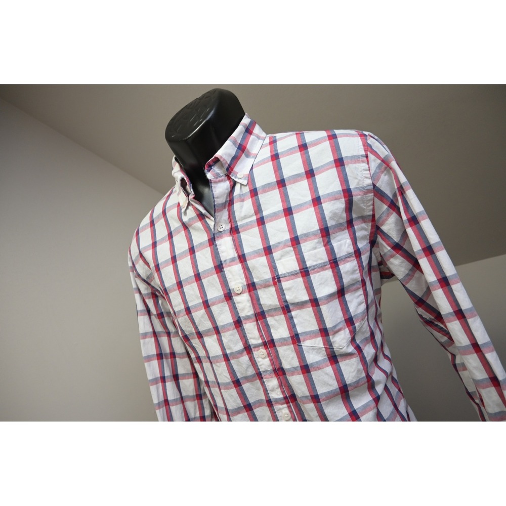 J.Crew Button Up Dress Shirt Mens Medium White Red Blue Plaid Long Sleeve EUC